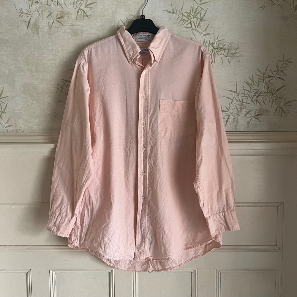 Jos A Bank Vintage Pink Oxford Shirt Mens Long Sleeve Combed Cotton USA 27-33
